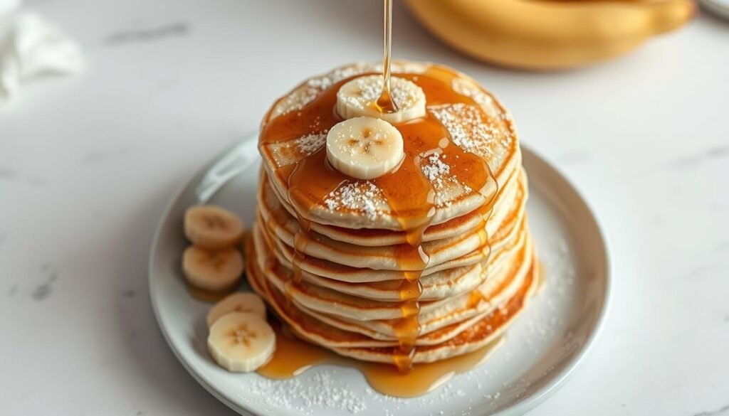 Perfect fluffy banana pancakes with golden edges